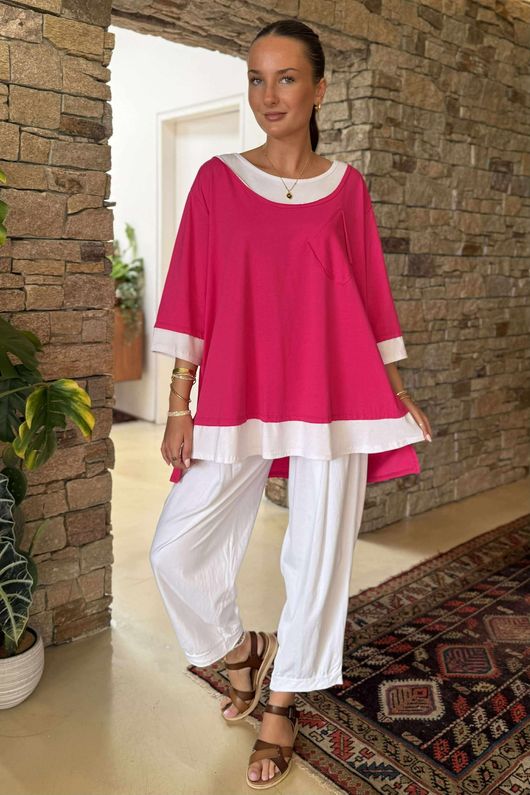 Made in Italy Double Trouble Layer Top Flamingo